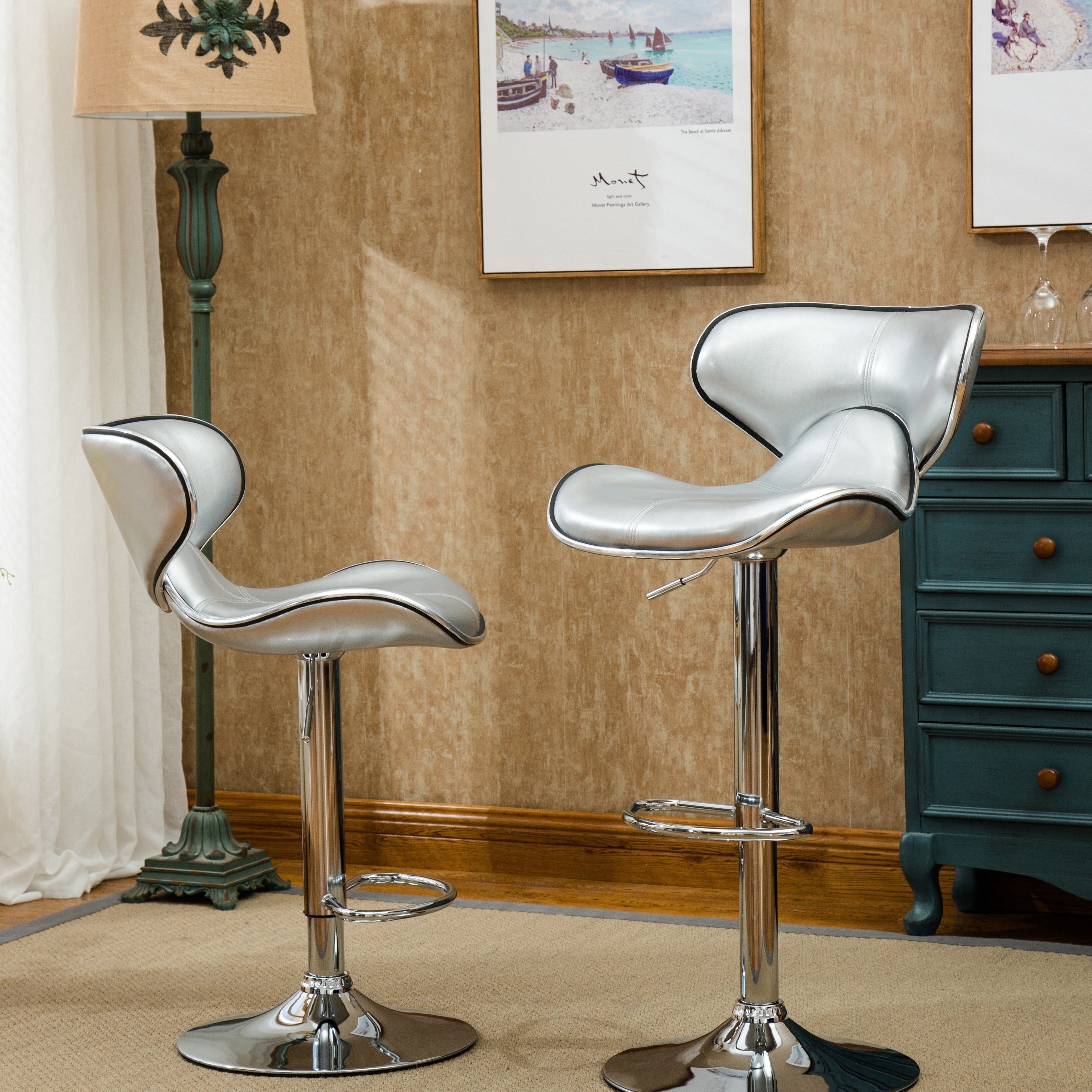 Masaccio Leatherette Airlift Adjustable Swivel Barstool Set Of 2