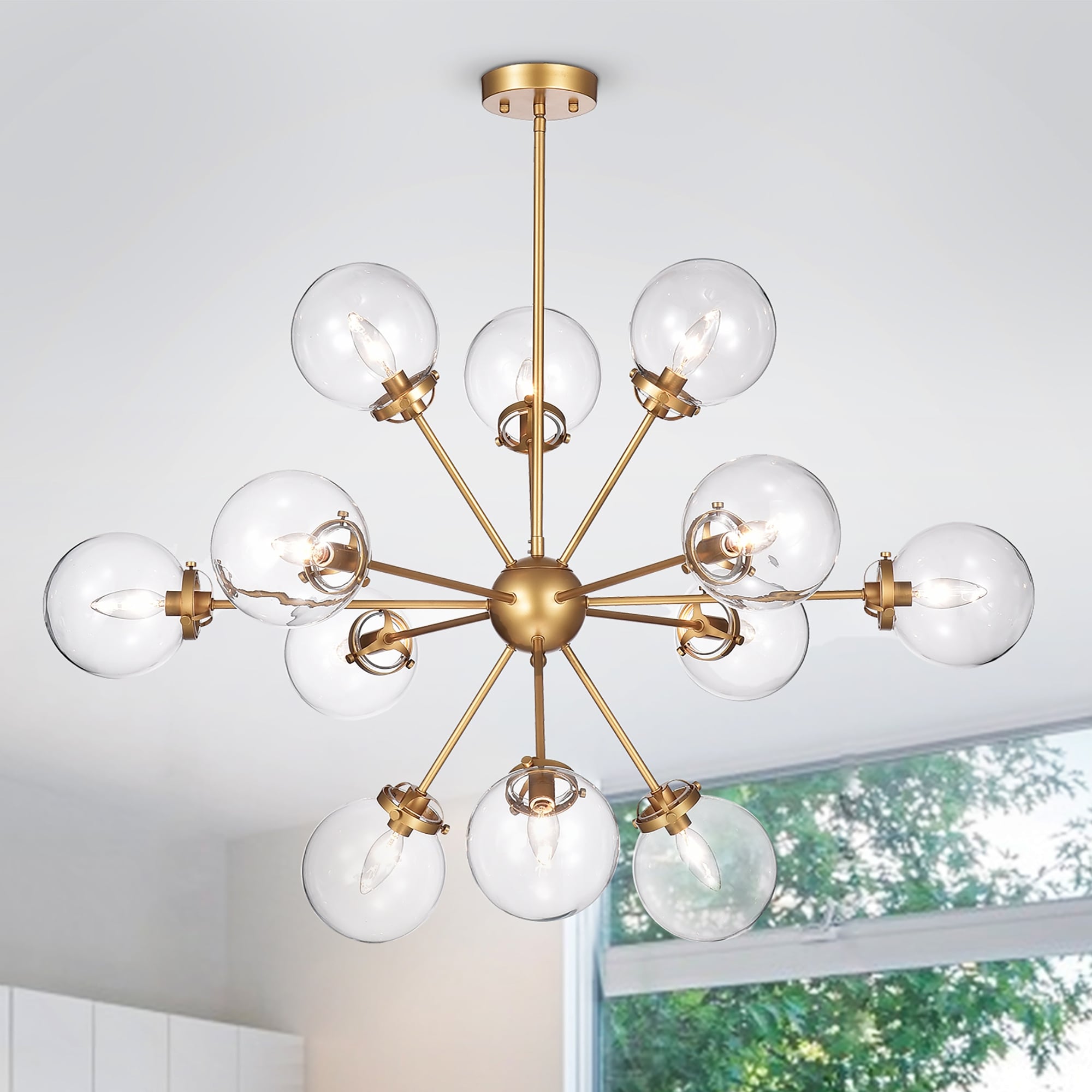 Masakee 12 Light Gold Sputnik Style Chandelier With Glass Sphere Shades