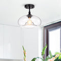 Masix Matte Black 1 Light Semi Flushmount Lamp With Donut Glass Shade