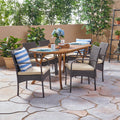 Mason Outdoor 7 Piece Acacia Wood And Wicker Dining Set By Christopher Knight Home