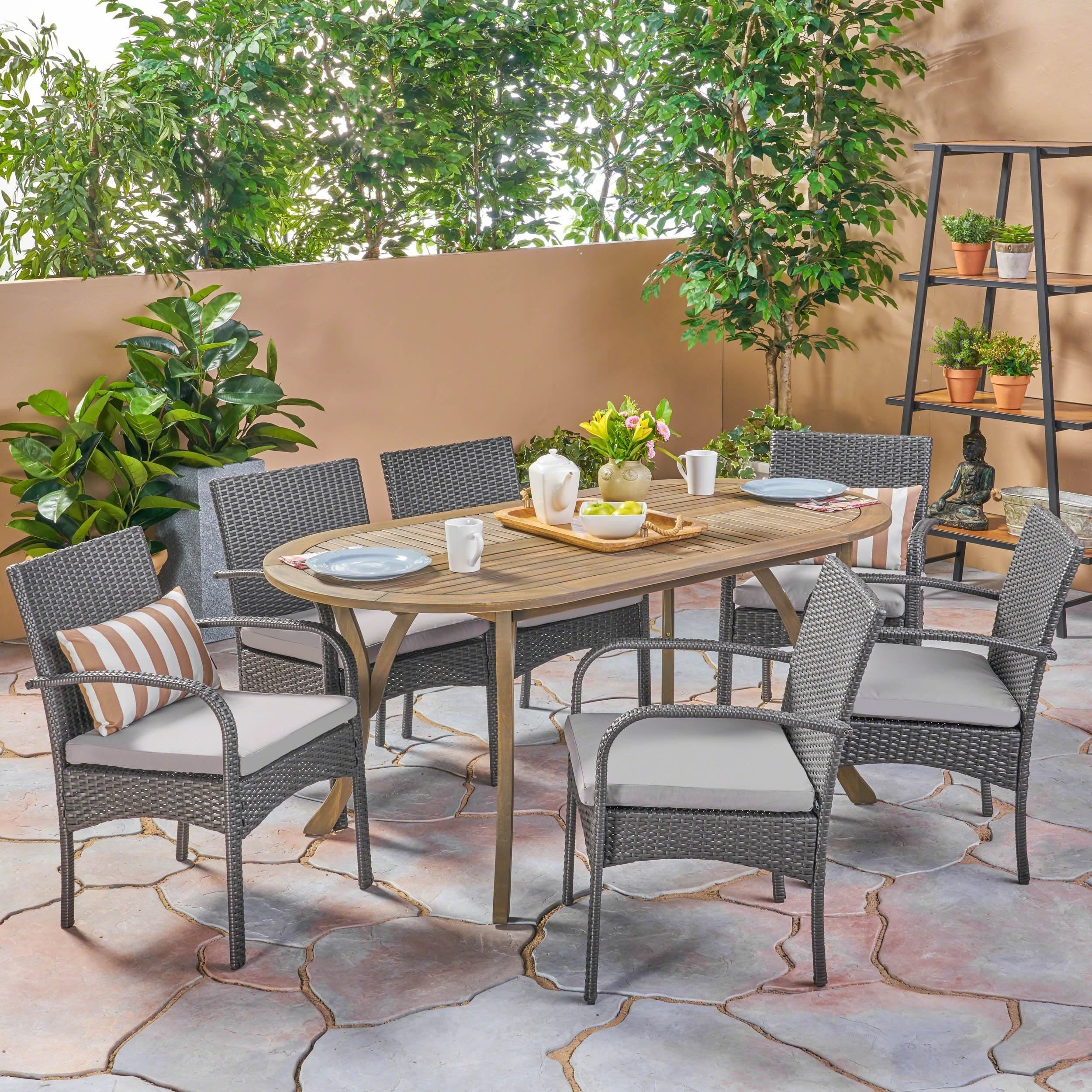 Mason Outdoor 7 Piece Wood And Wicker Dining Set By Christopher Knight Home