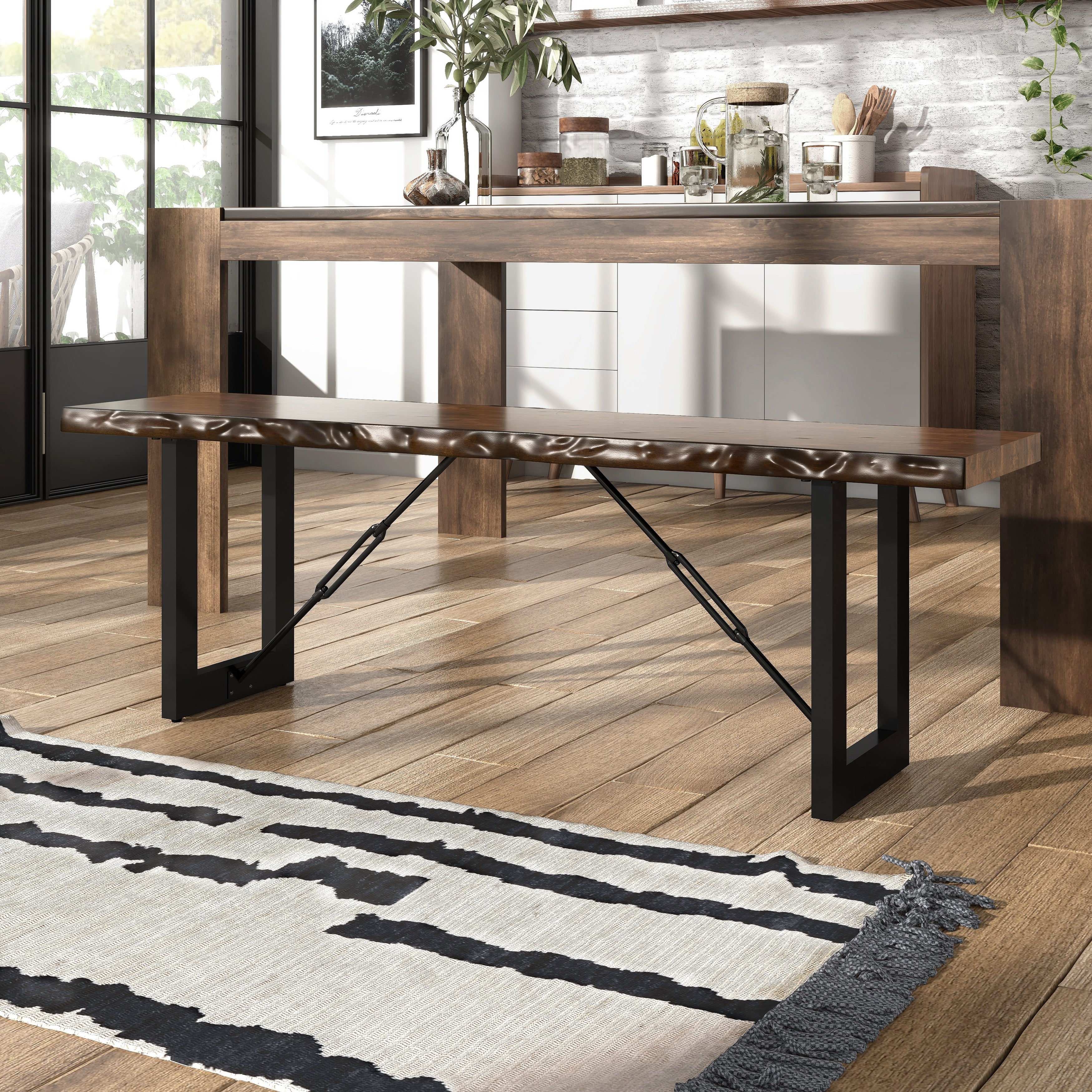 Furniture Of America Terele Rustic Industrial Walnut Wood Metal 54 Inch Bench