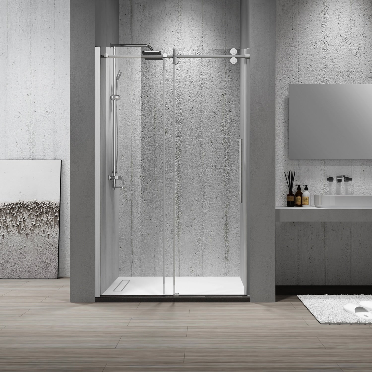 Massa 48 W X 76 H Single Sliding Frameless Shower Door In Brushed Nickel W 48 X H 76