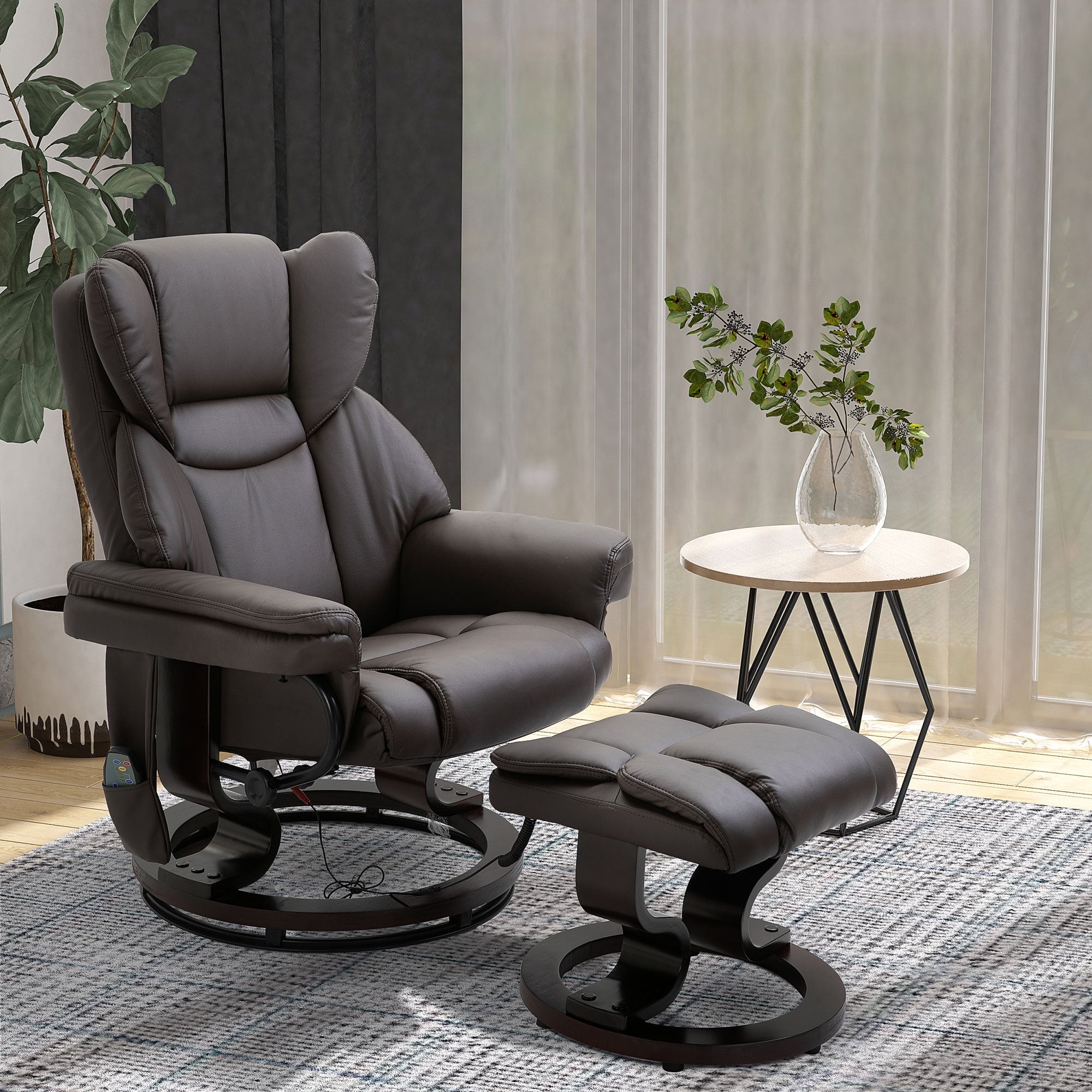Massage Recliner With Ottoman Footrest 360 Swivel 10 Point Vibration Remote Control