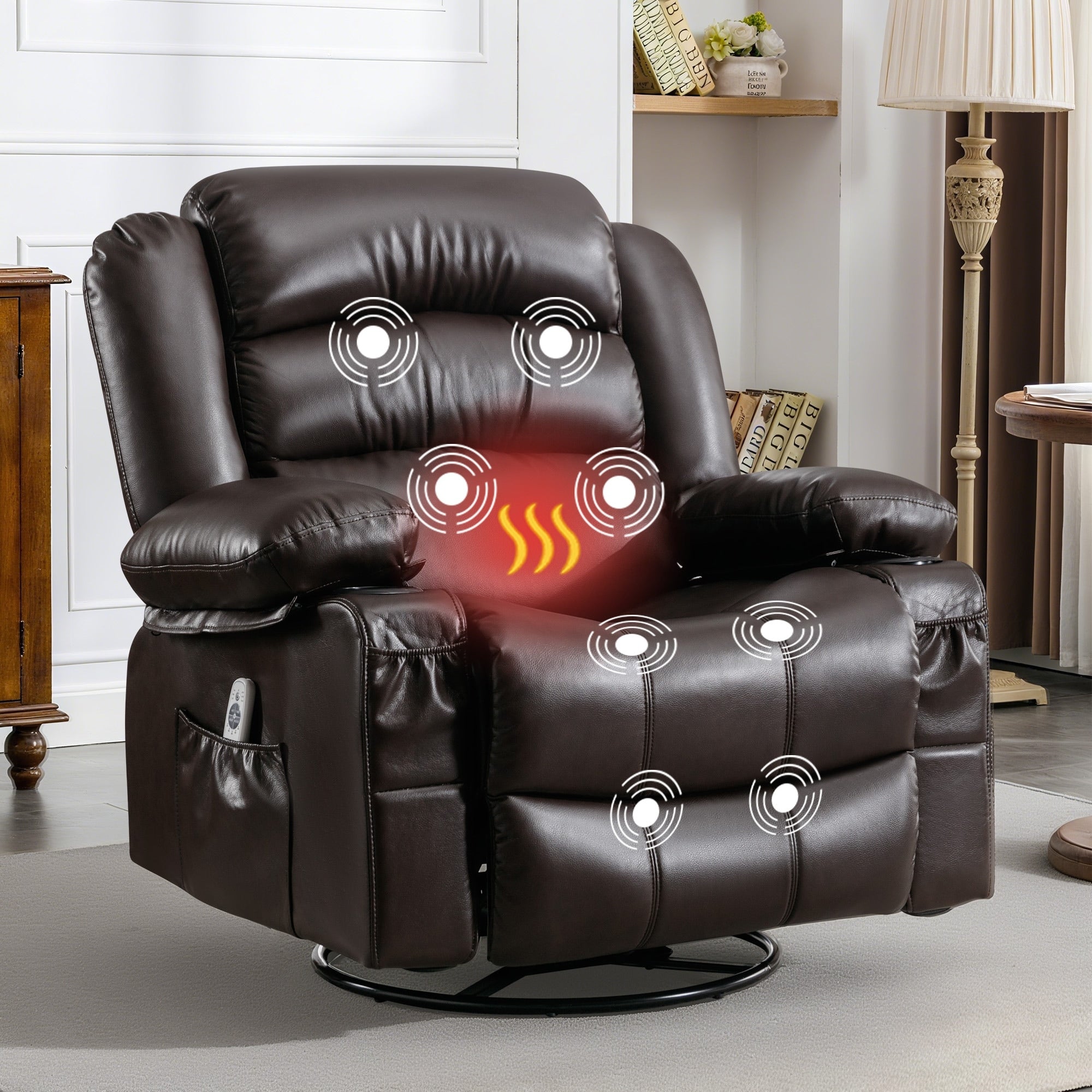 Massage Swivel Rocker Recliner Chair With Heat And Vibration For Ultimate Relaxation