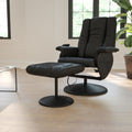 Massaging Black Leather Recliner Ottoman With Wrapped Base