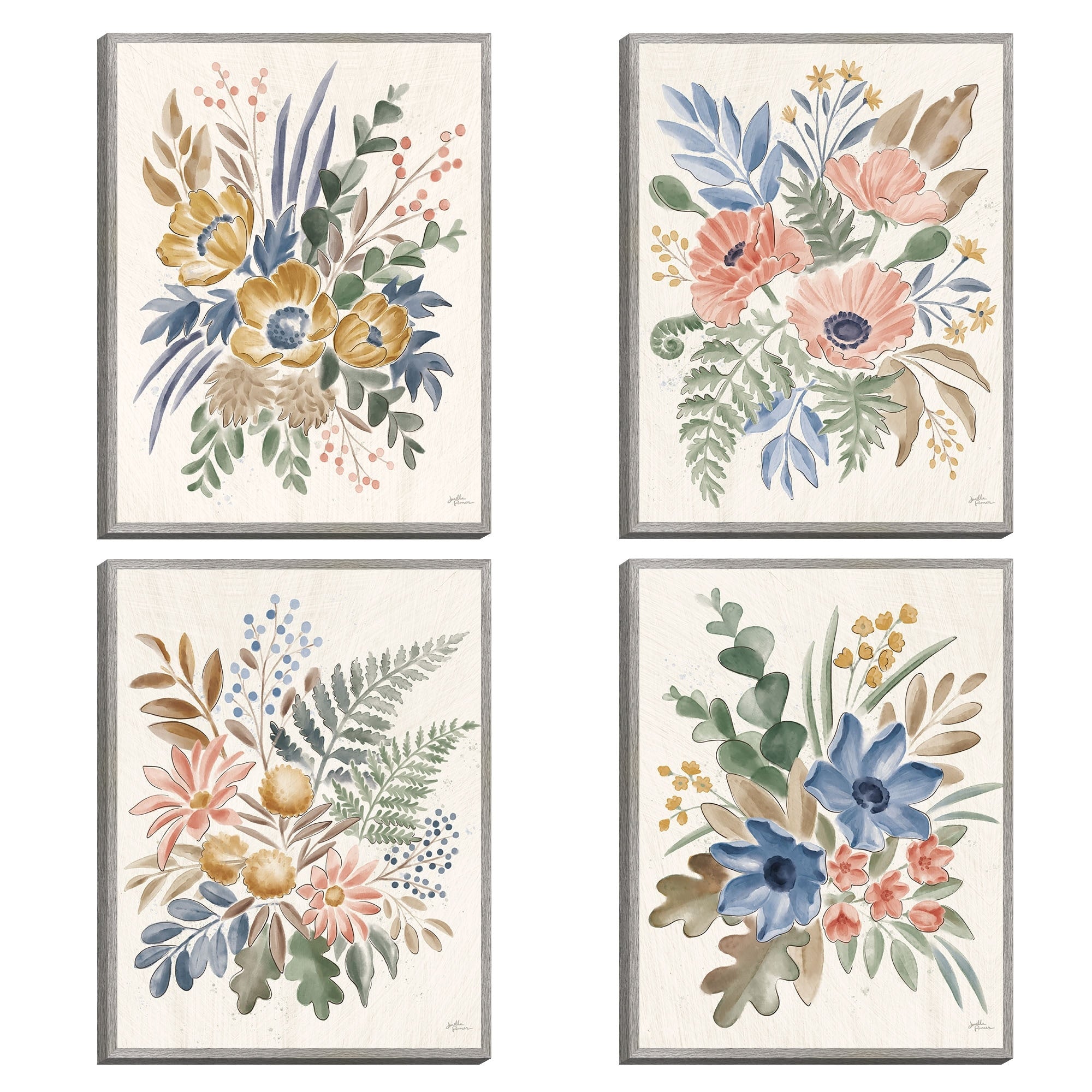 Masterpiece Art Gallery Kirklands Botanical Blend Ii Iv By Janelle Penner Color New Gray Frame Wall Art Size 16X20X4