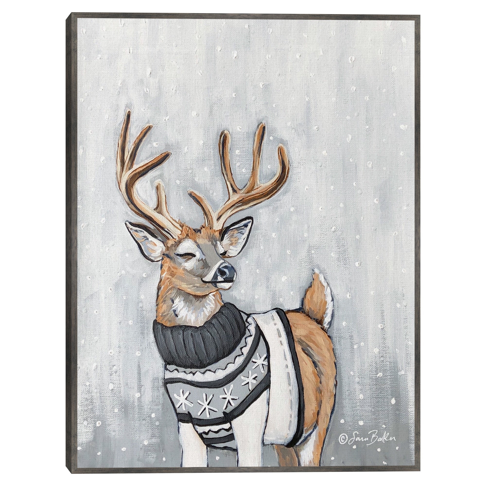 Masterpiece Art Gallery Kirklands Stag In Sweater By Sara Baker Color Steel Frame Wall Art Size 18X24