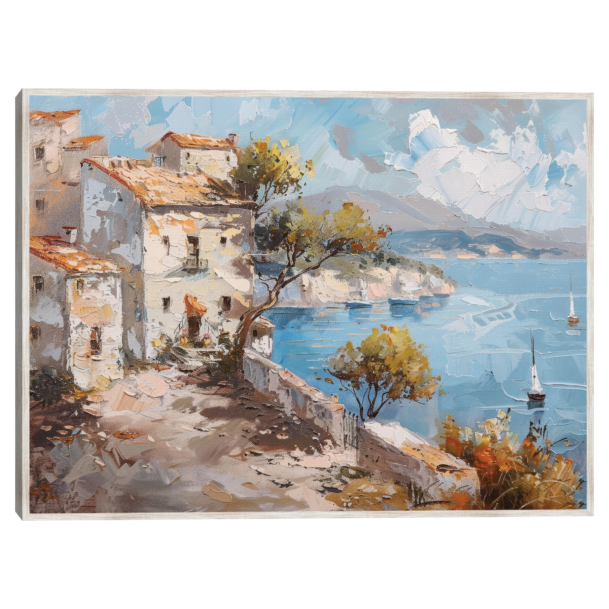 Masterpiece Art Gallery Kirklands Village By The Ocean By Petal Prints Design Color Barnwood Frame Wall Art Size 30X40