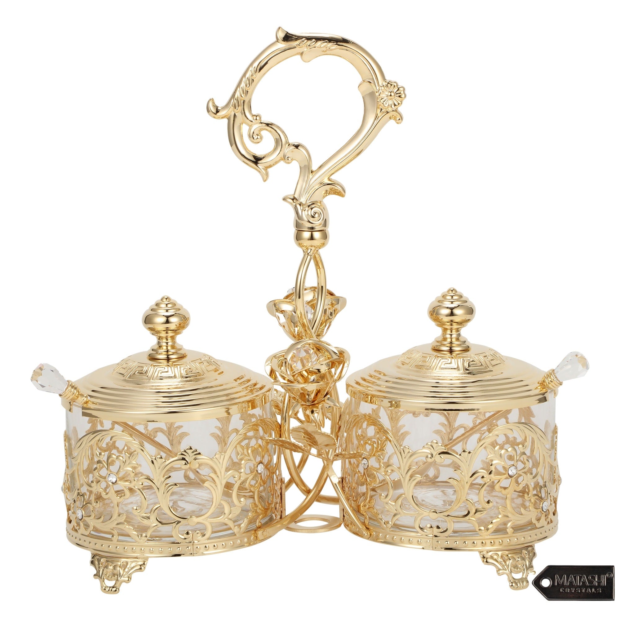 Matashi 24K Gold Plated Crystal Studded Two Cup Candy Dish Salt Holder