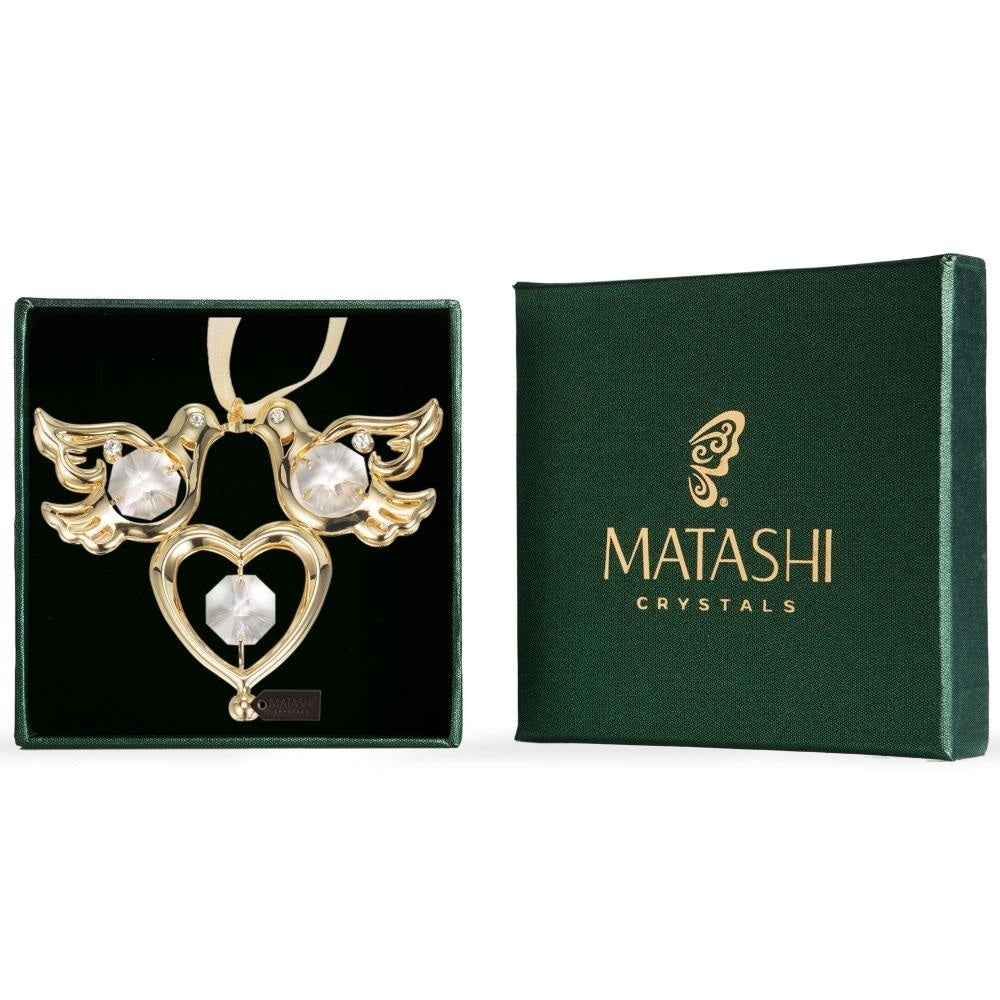 Matashi 24K Gold Plated Love Birds Ornament With Genuine Matashi Crystals