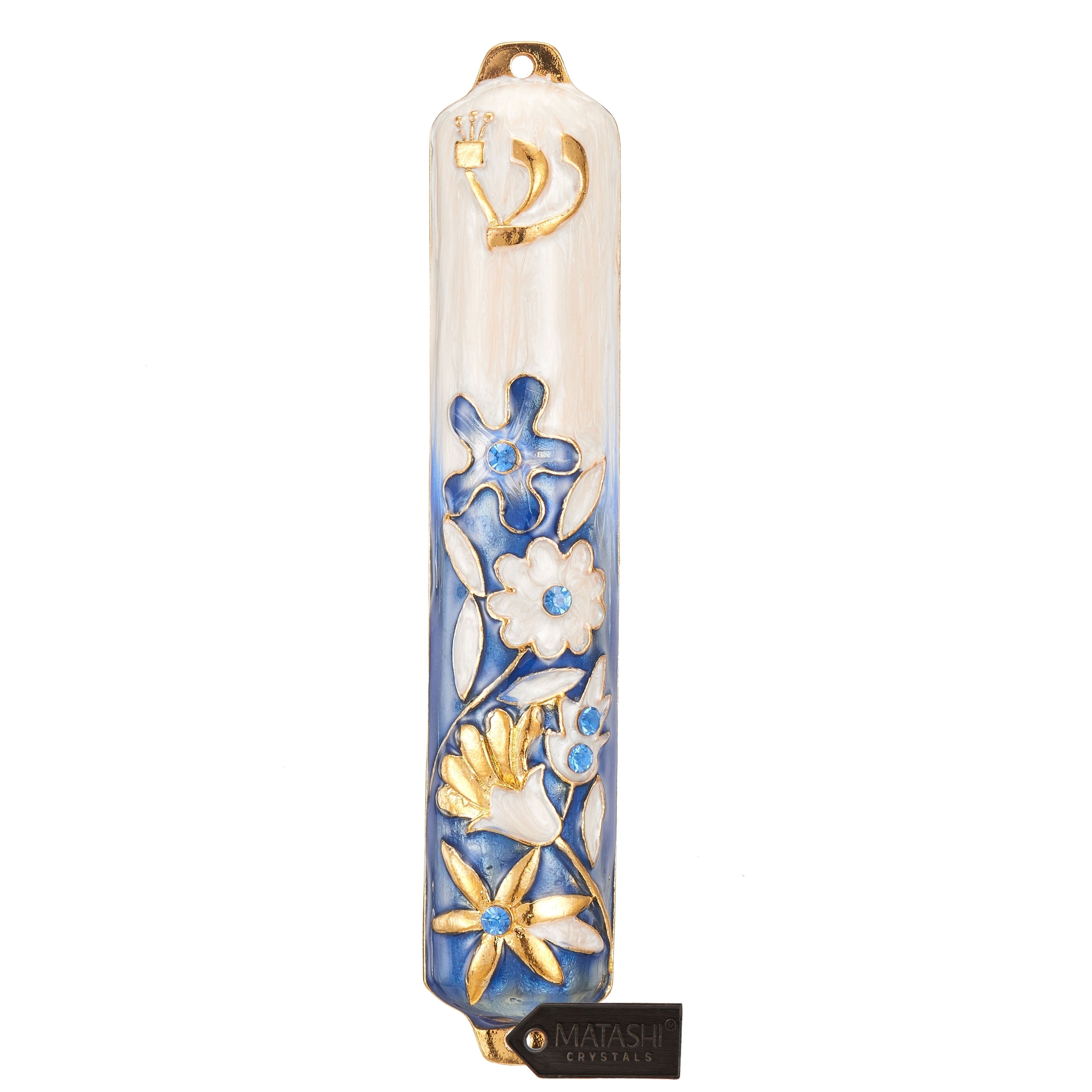 Matashi Blue And Ivory Flower Mezuzah