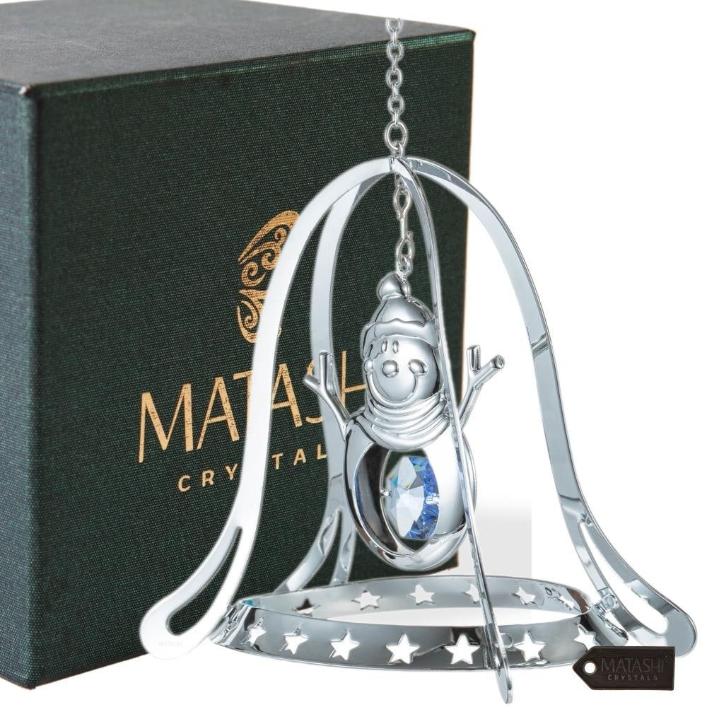 Matashi Chrome Plated Silver Snowman In Bell Holiday Ornament