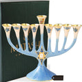 Matashi Hand Painted Enamel Menorah Candelabra W Star Of David Design Gold Accents W Crystals