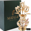 24K Gold Plated Crystal Studded Flower Ornament In A Vase With Decor