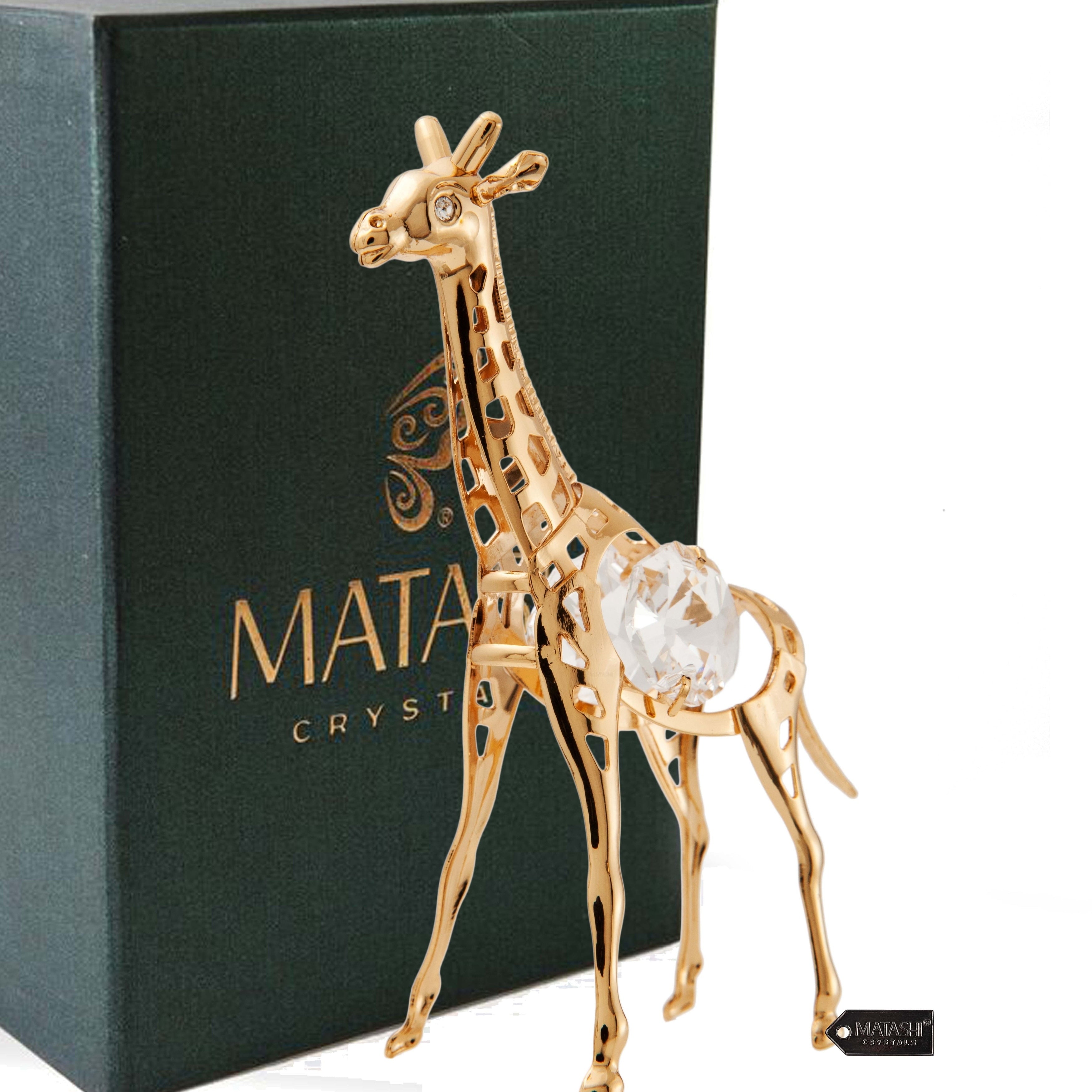 24K Gold Plated Crystal Studded Gold Giraffe Ornament By Matashi