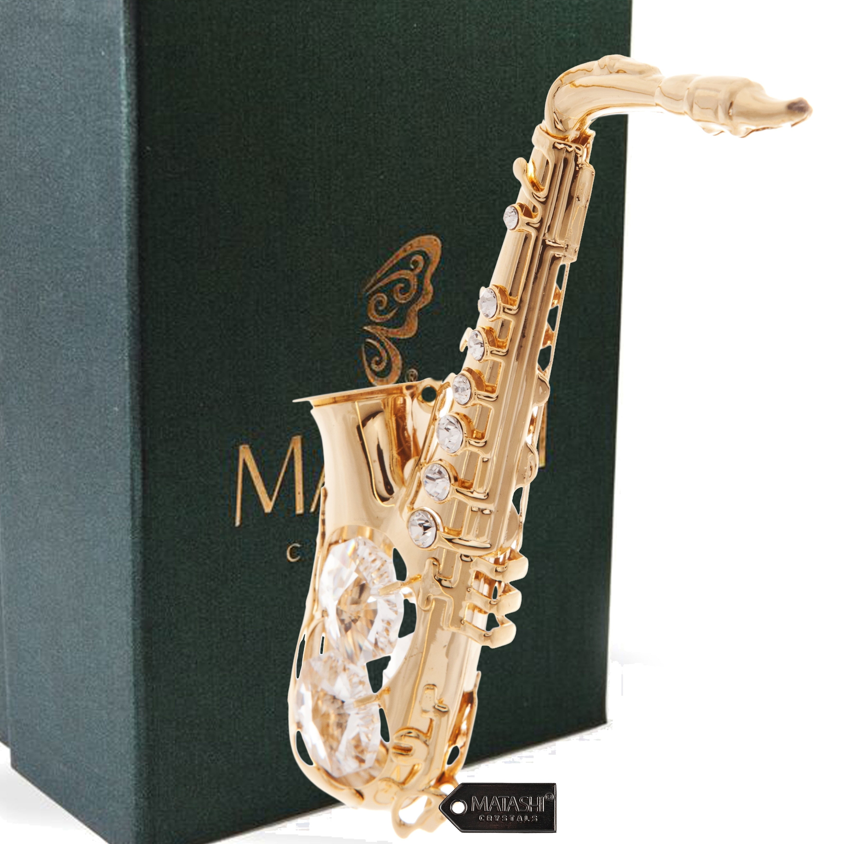 24K Gold Plated Crystal Studded Saxophone Ornament By Matashi
