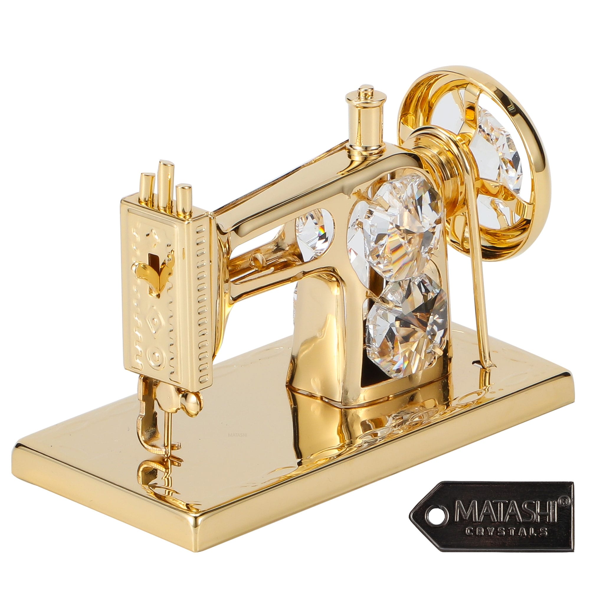 24K Gold Plated Crystal Studded Sewing Machine Ornament By Matashi