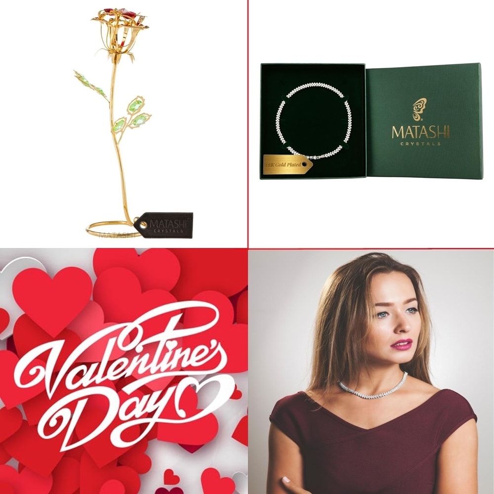 Matashi Ktmtflt4 24K Gold Plated Rose Flower With Matashi Crystals W 16 Rhodium Plated Necklace