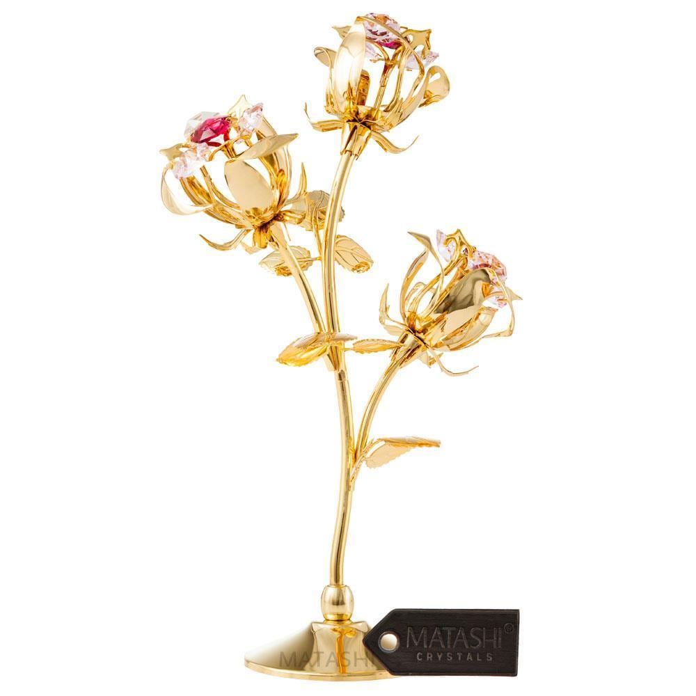 Matashi Rose Flower Tabletop Ornament W Red Pink Matashi Crystals 3 Color Options Gold Rose Gold Silver