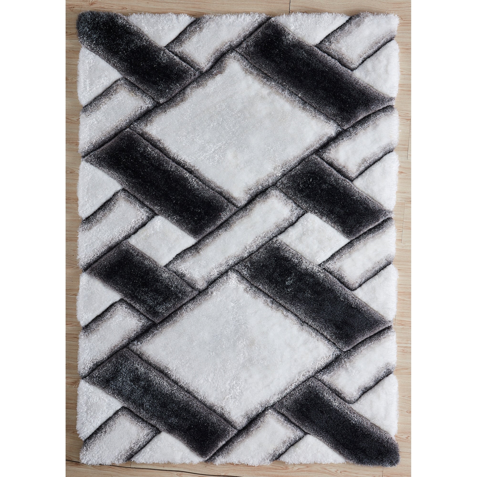 Mateos Shag Collection White Grey Area Rug