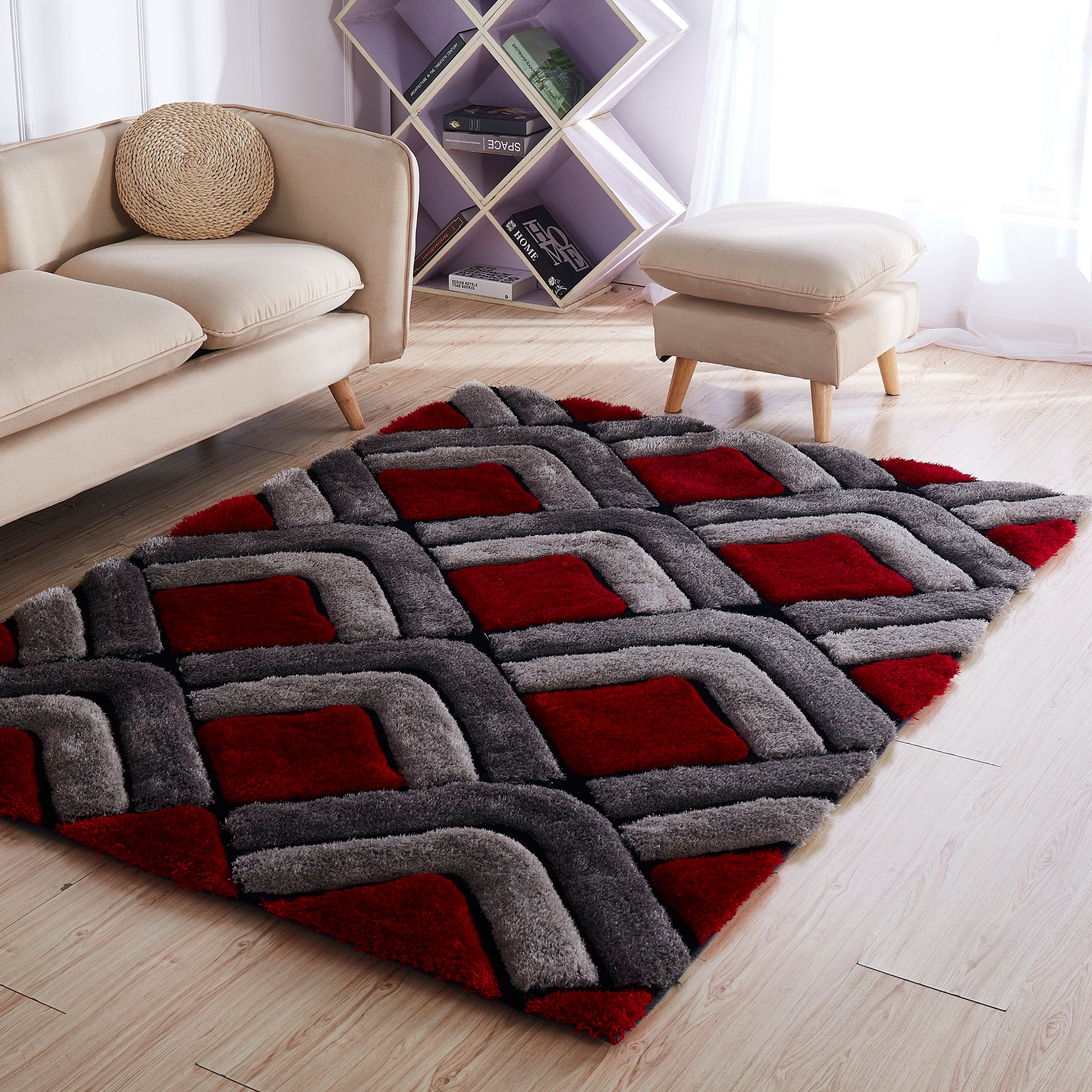 Mateos Shag Collection Geometric Orange Area Rug 7 X 7 7 X 7 Round