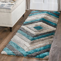 Mateos Shag Collection Grey Brown Geometric Area Rug