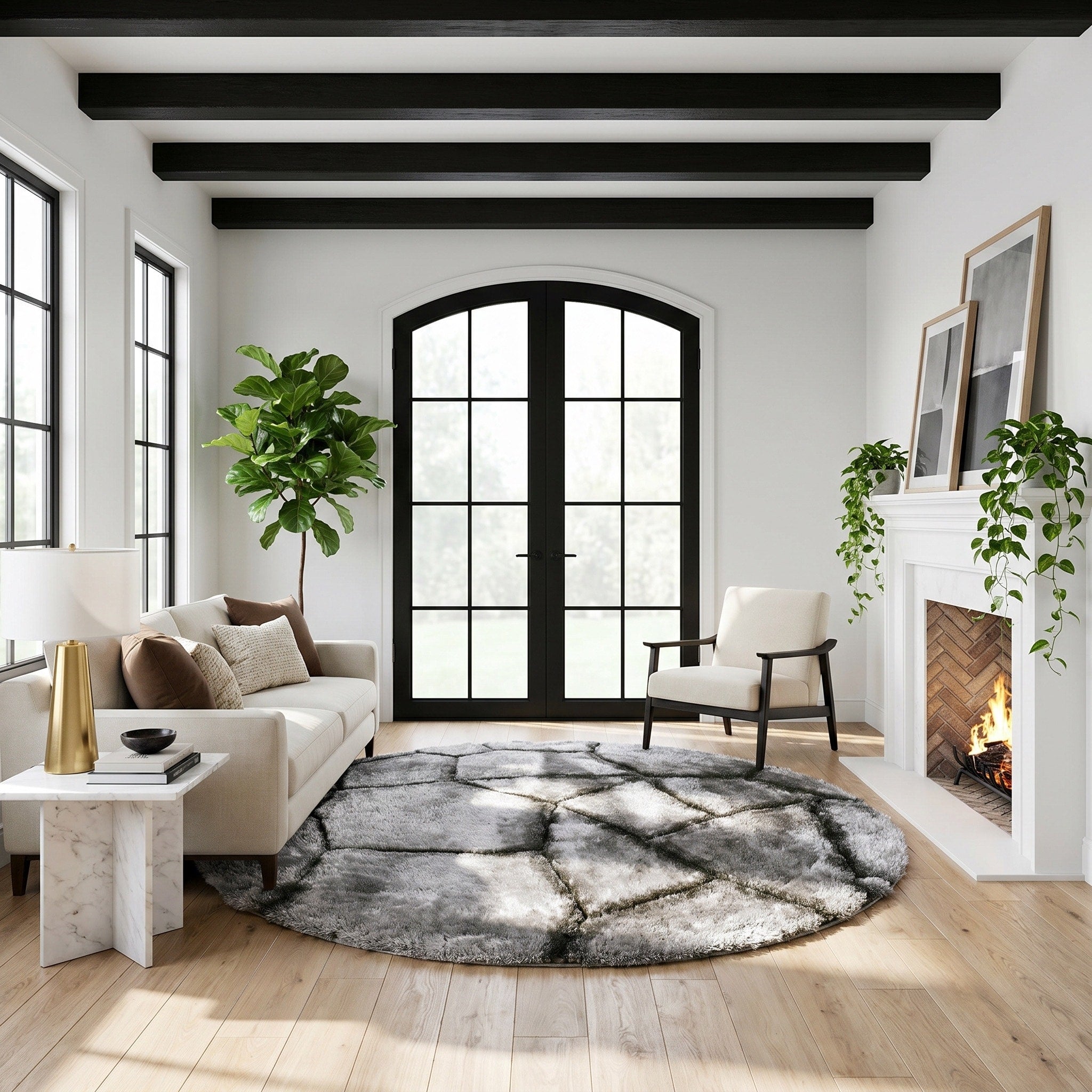 Mateos Shag Collection Grey Black Abstract Area Rug