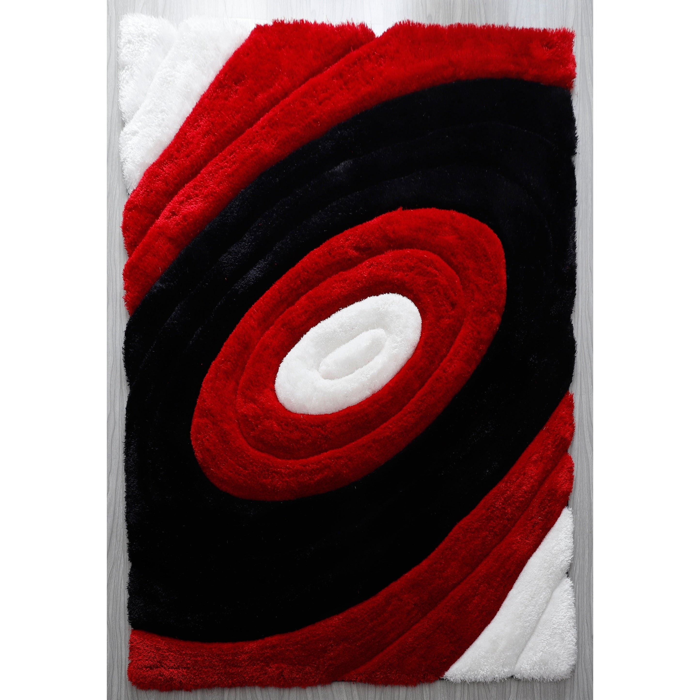 Mateos Shag Collection Red Black Area Rug. 5 X 7