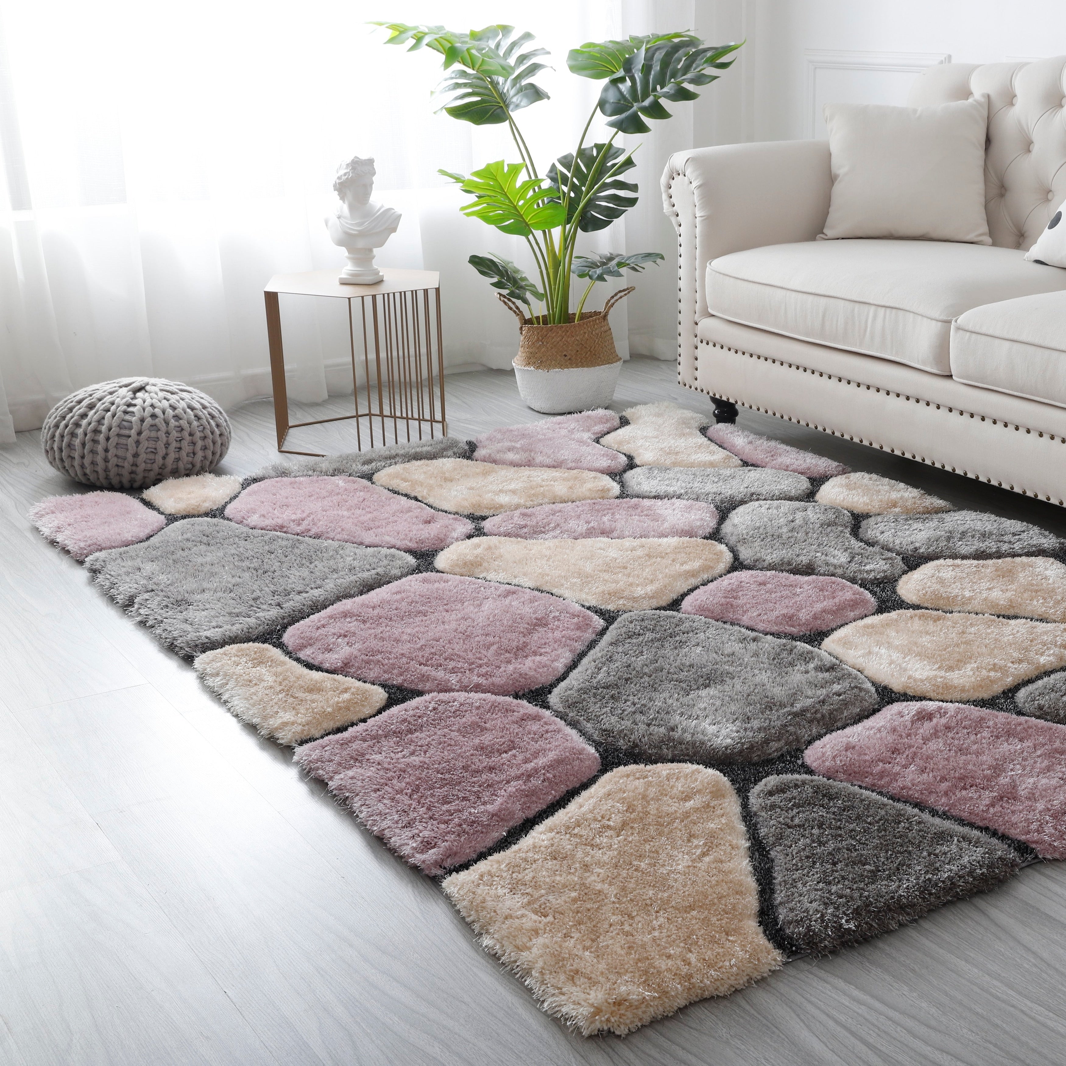Mateos Shag Collection Stone Area Rug. 5 X 7