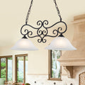 Matte Black 2 Light Linear Chandelier With Bell Glass Shades Dia.32.28 In