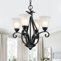 Matte Black 4 Light Candelabra Chandelier With Bell Glass Shades Dia.8.39 In