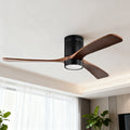 Matte Black 52 In. Indoor Flush Mount Ceiling Fan With 3 Solid Wood Blades Dark Walnut 6 Speed Remote Control 3Cct Led Light