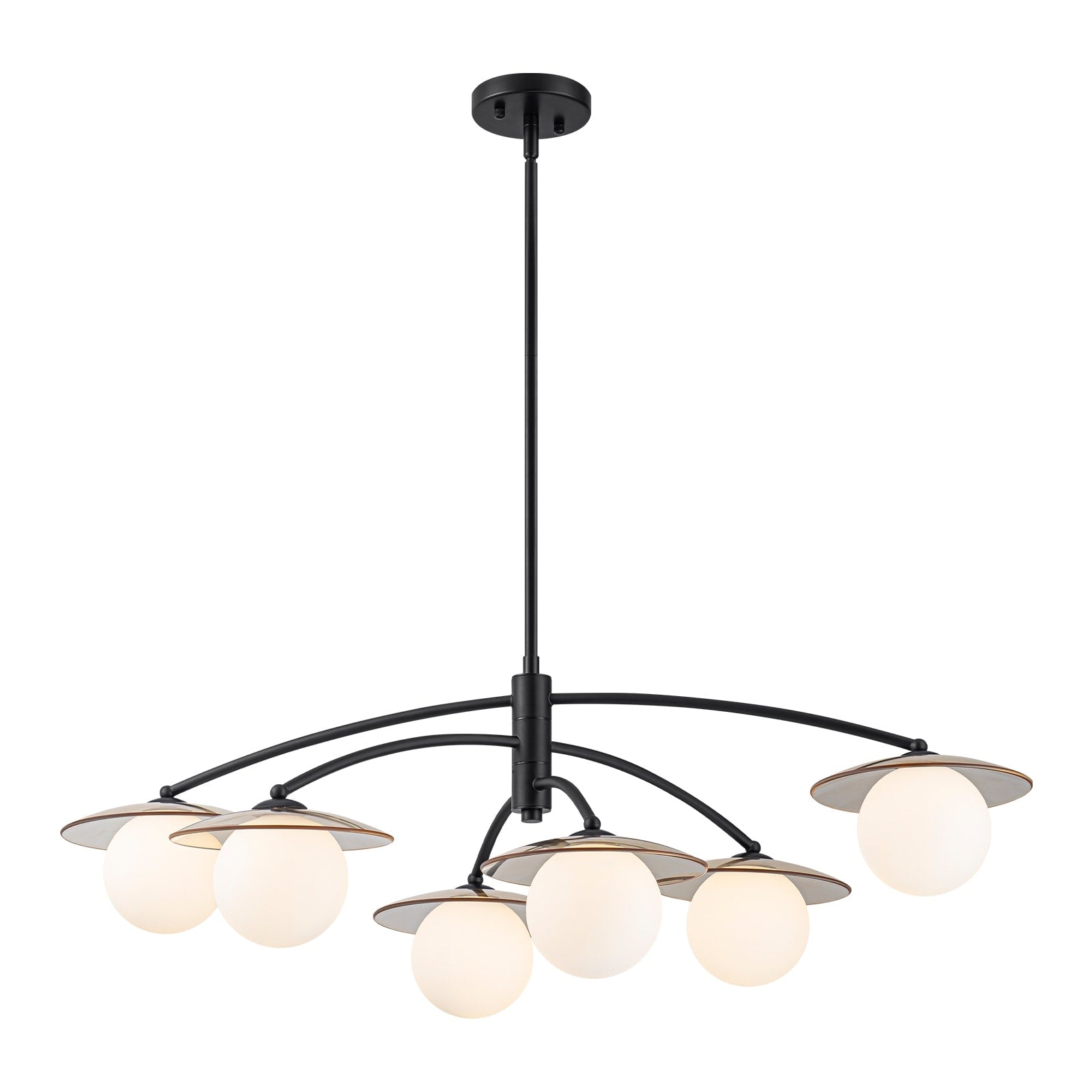 Matte Black Branch Chandelier Opal Glass Globes Modern Minimalist Dia.36.61 In