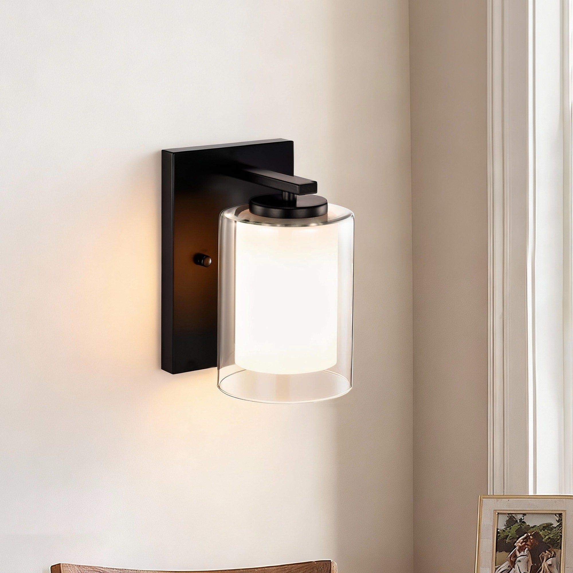 Matte Black Brushed Nickel 1 Light Indoor Bathroom Vanity Light Wall Sconce With Dual Glass Shades