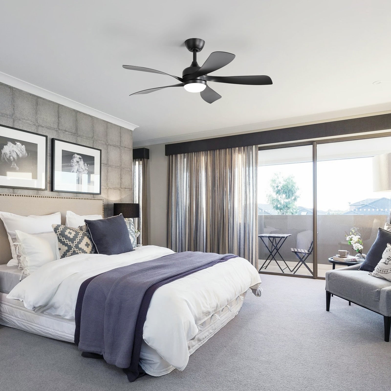 Matte Black Ceiling Fan With Dimmable Light Reversible Motor