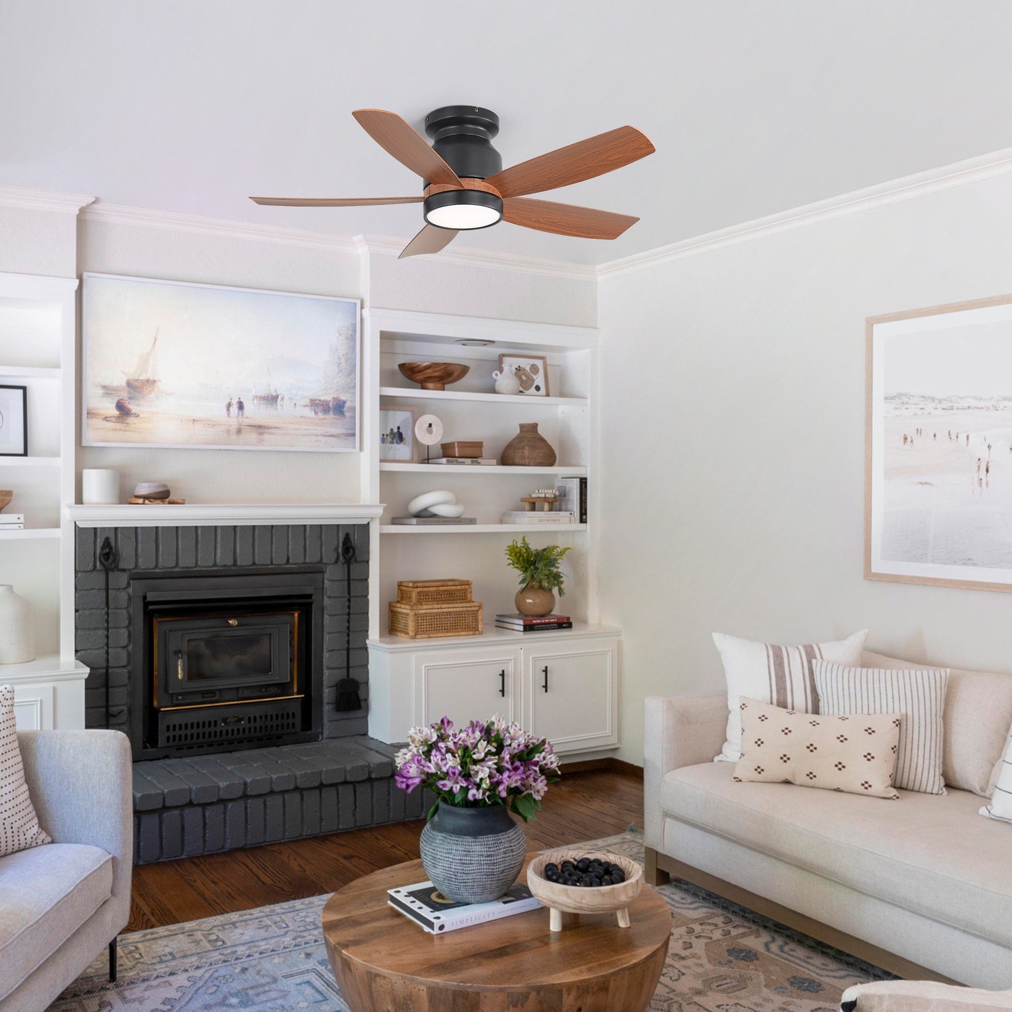 Matte Black Ceiling Fan With Led Light And Remote Control