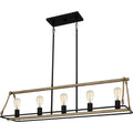 Matte Black Five Light Linear Chandelier From The Oak Park Collection