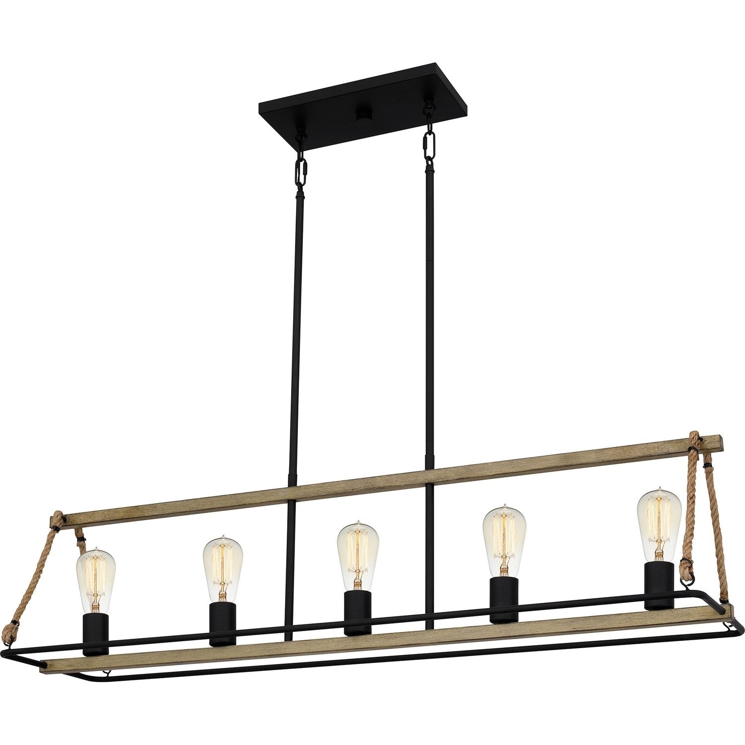 Matte Black Five Light Linear Chandelier From The Oak Park Collection
