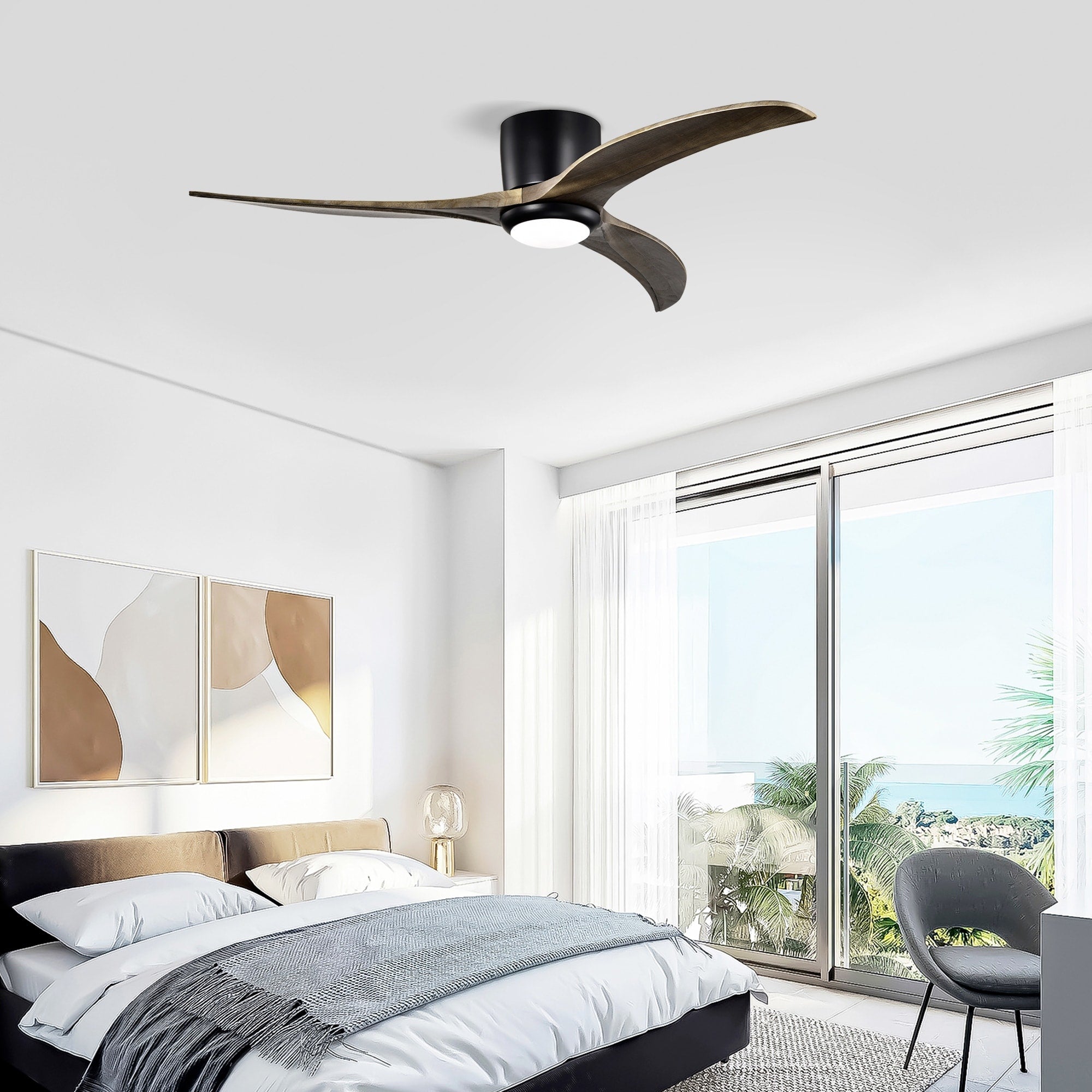 Matte Black Flush Mount Ceiling Fan With Lights Remote Control