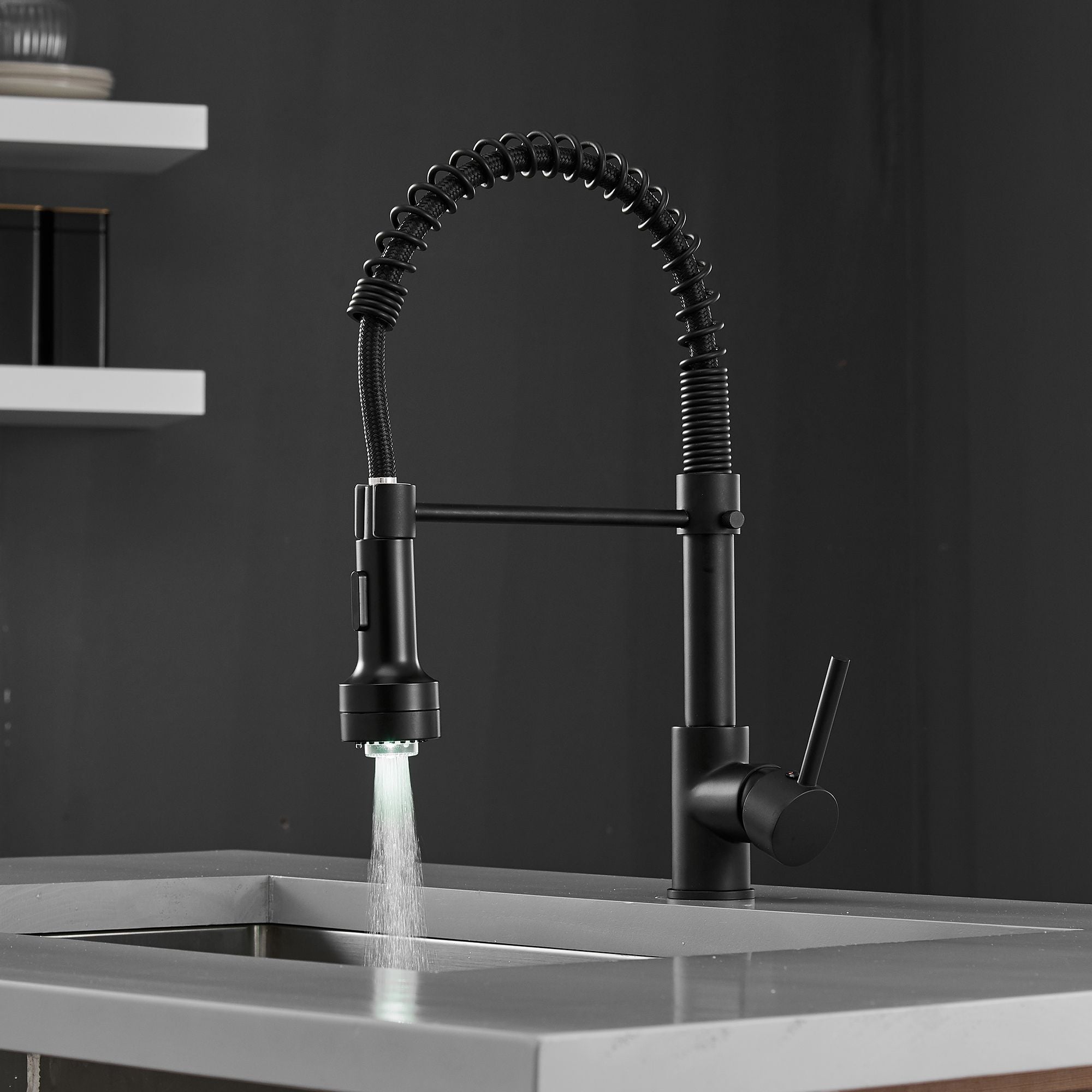 Matte Black Led Light Kitchen Faucet
