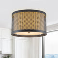 Matte Black Metal Mesh Flush Mount Light Fabric Liner 3 Light Dia.16 Inch