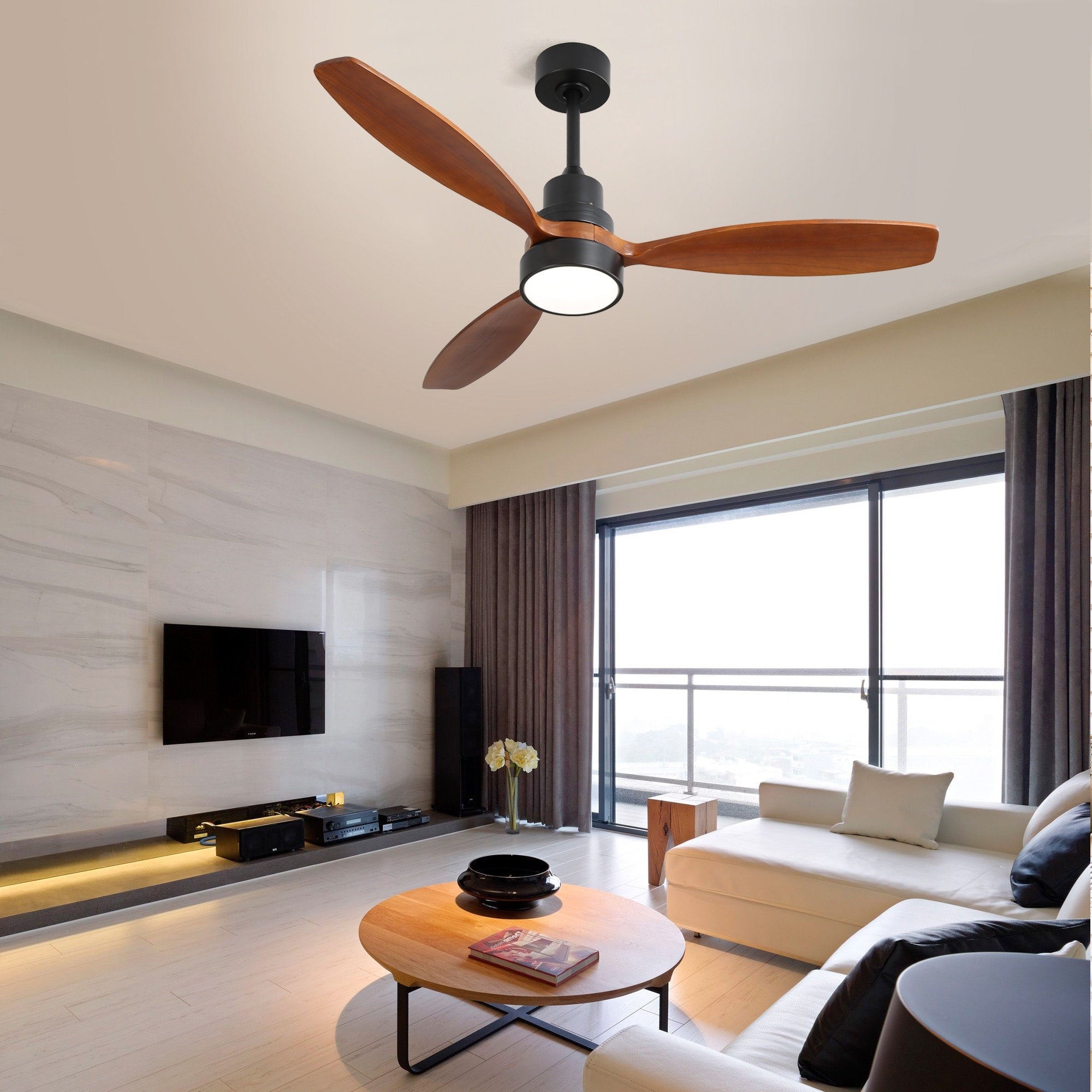 Matte Black Modern Ceiling Fan With Remote Control Reversible Motor