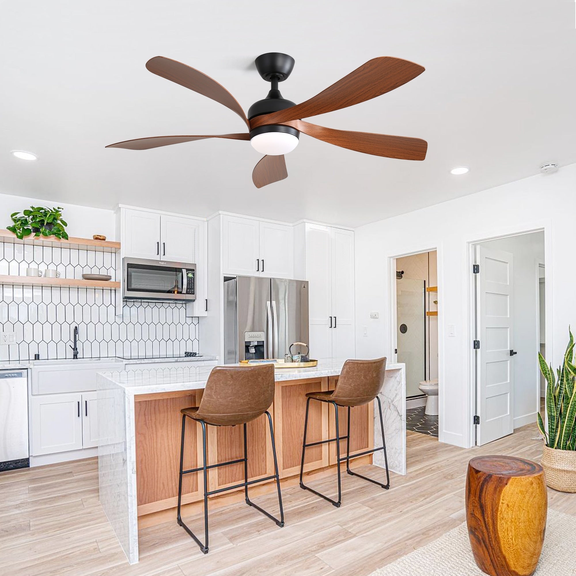 Matte Black Natural Ceiling Fan With Dimmable Light Reversible Motor