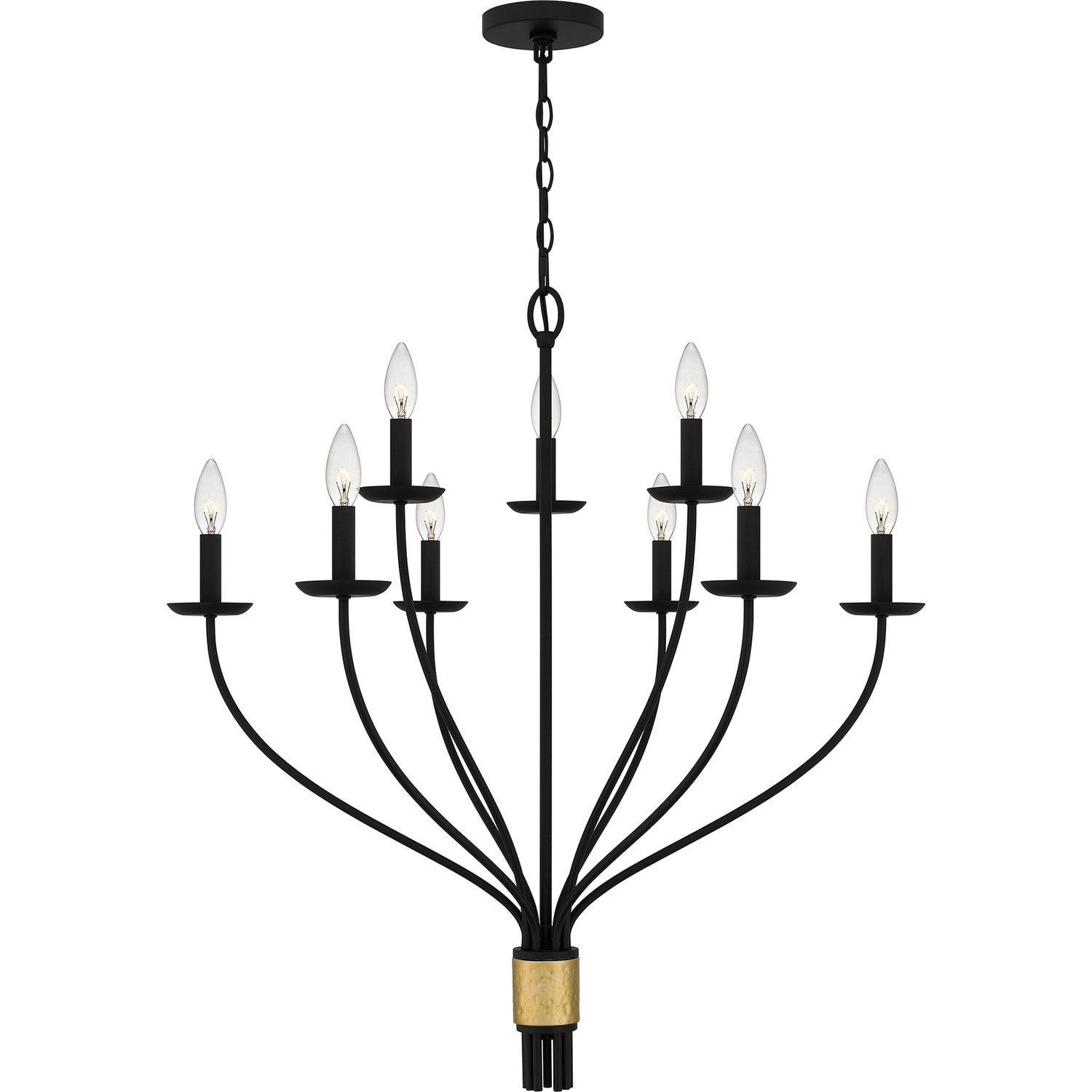 Matte Black Nine Light Chandelier From The Margaret Collection