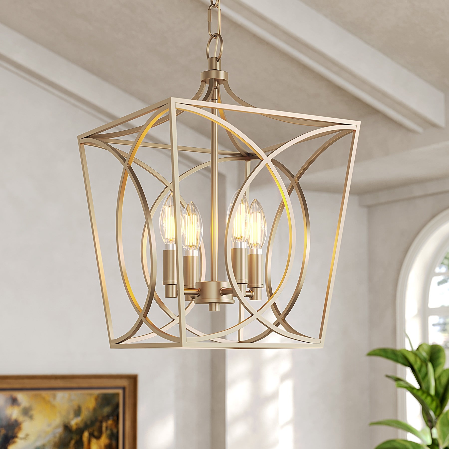 Matte Black Painted Gold 4 Light Adjustable Chain Pendant Light For Kitchen Island