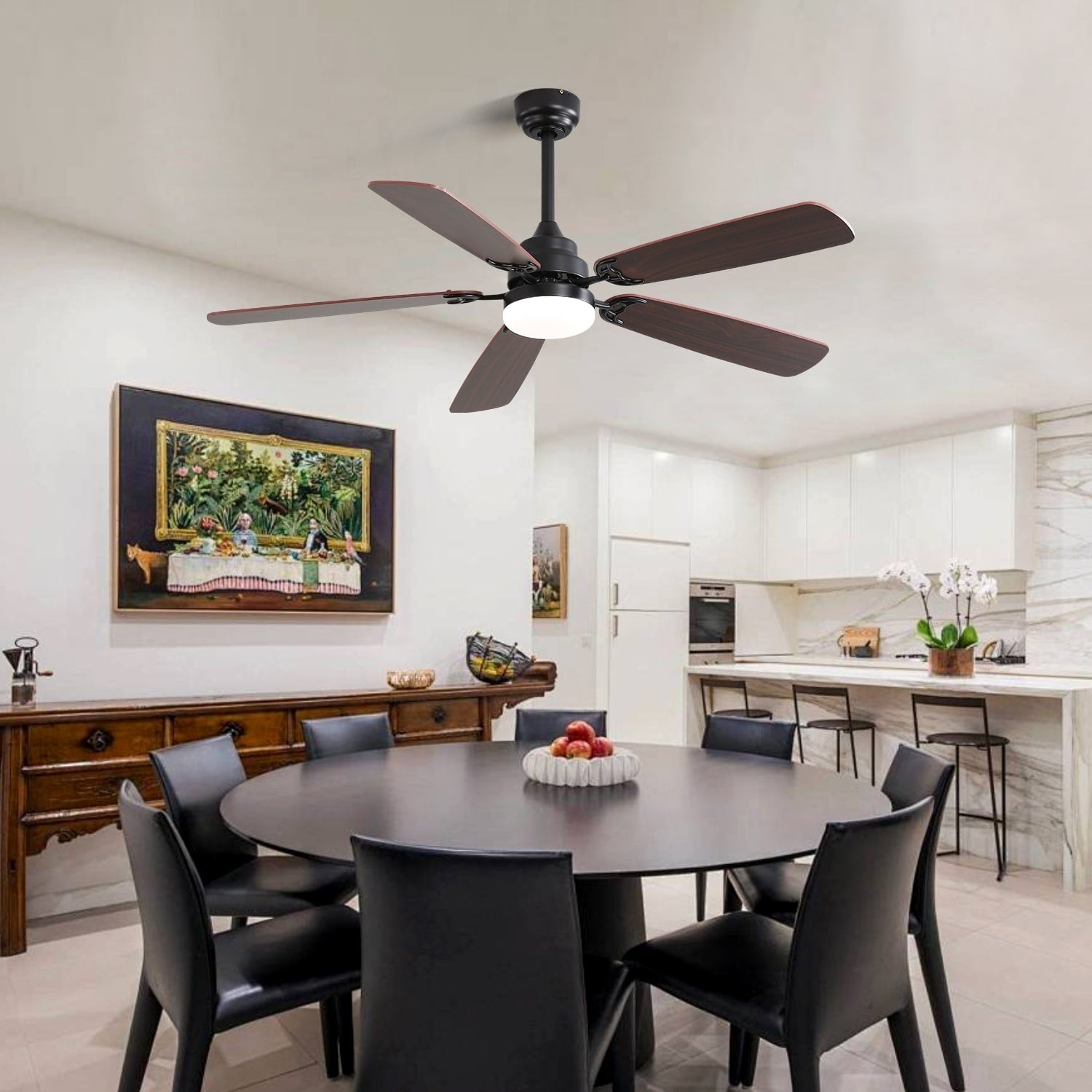 Matte Black Remote Control Ceiling Fan With Reversible Motor