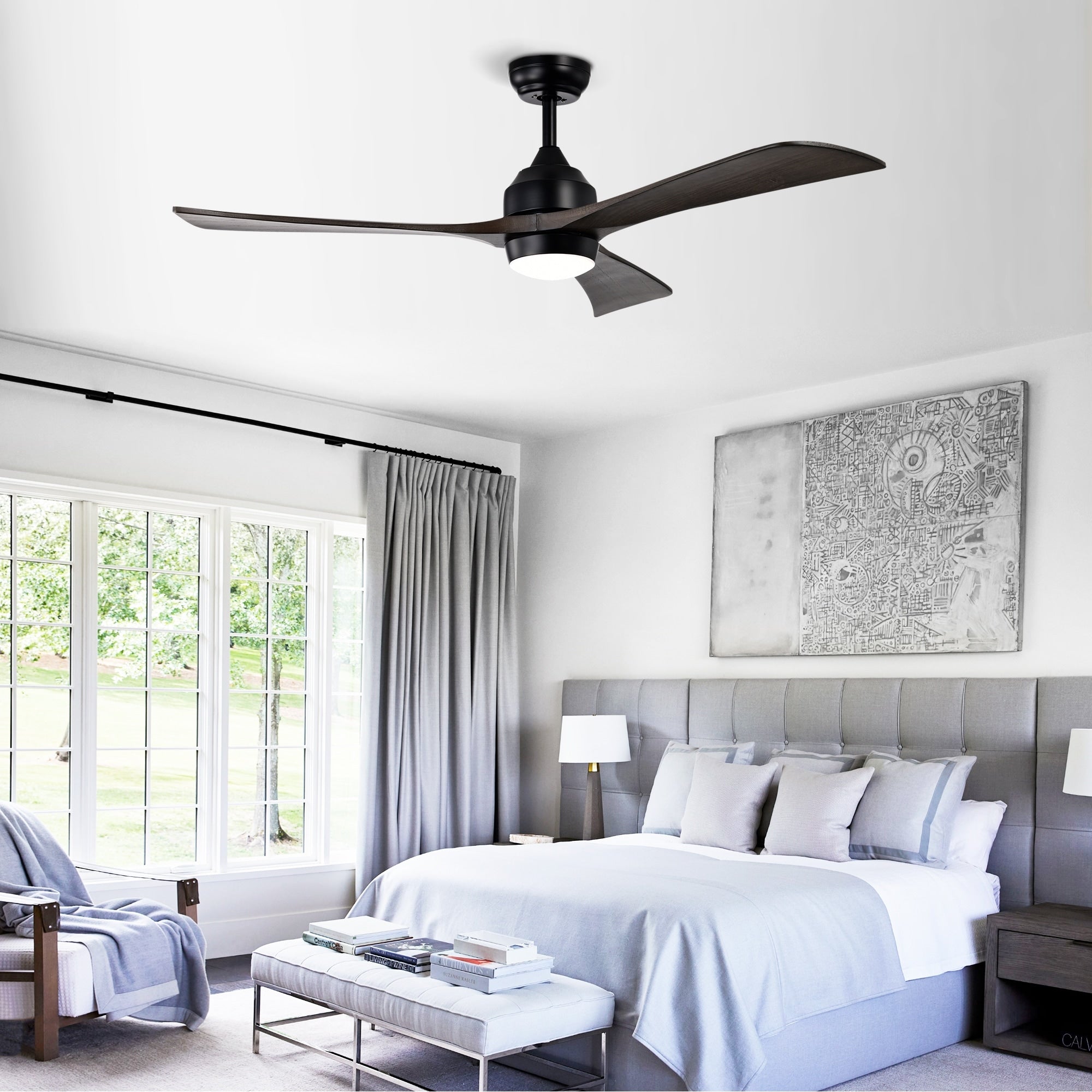 Matte Black Wood Ceiling Fan With Dimmable Led Light Remote