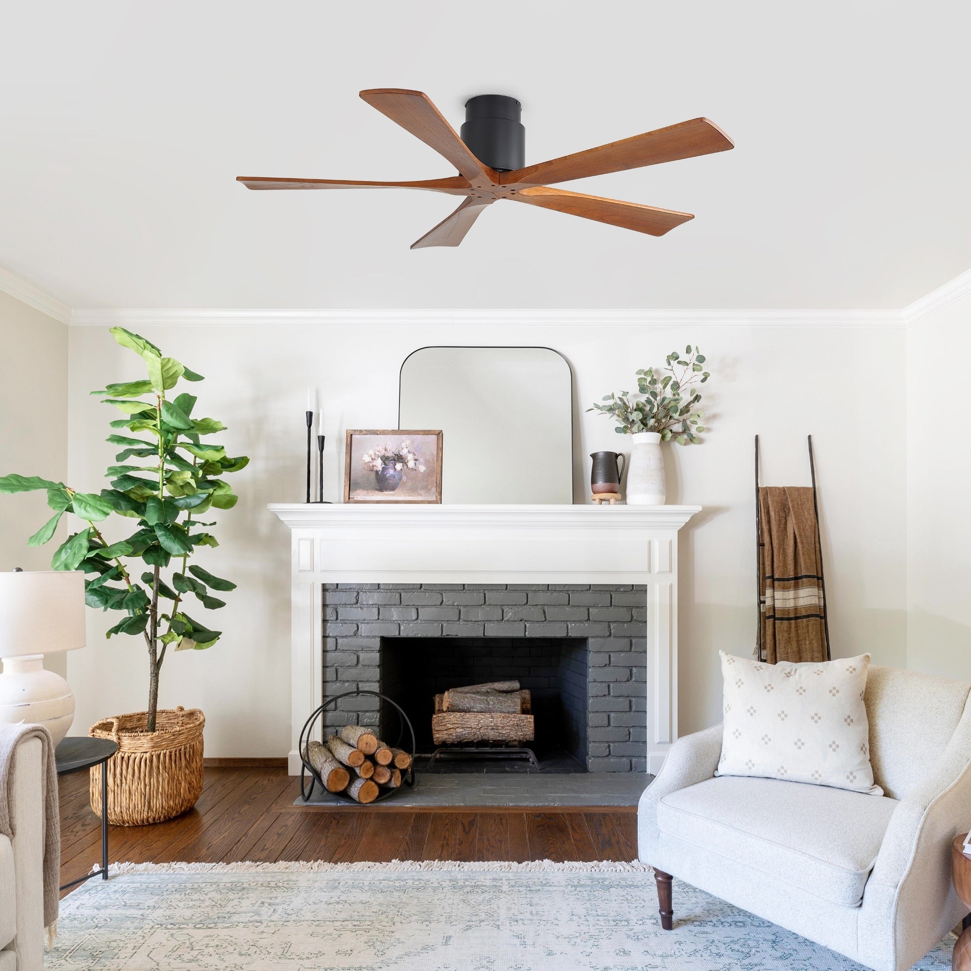 Matte Black Wood Ceiling Fan Without Light For Living Room Bedroom