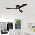 Matte Black Wood Flush Mount Ceiling Fan With Dimmable Led Light Remote